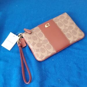 NWT Coach Brown and Tan Signature Wristlet